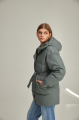 Women's down jacket of green color