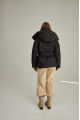 Short black down jacket with a belt and natural filling