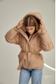 Women's down jacket of brown color