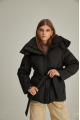 Short black down jacket with a belt and natural filling