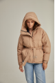 Women's down jacket of brown color