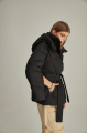 Short black down jacket with a belt and natural filling
