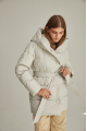 Short white down jacket with a belt and natural filling