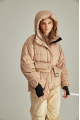 A short caramel-colored down jacket with natural filling