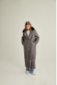 Women's gray suede sheepskin coat made of natural sheepskin with a mink collar