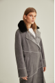 Women's gray suede sheepskin coat made of natural sheepskin with a mink collar