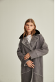 Women's gray suede sheepskin coat made of natural sheepskin with a mink collar