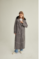 Women's gray suede sheepskin coat made of natural sheepskin with a mink collar