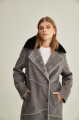 Women's gray suede sheepskin coat made of natural sheepskin with a mink collar