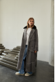 Women's gray suede sheepskin coat made of natural sheepskin with a mink collar