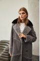 Women's gray suede sheepskin coat made of natural sheepskin with a mink collar