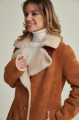 Long women's suede sheepskin coat of red color in VINTAGE style made of natural sheepskin