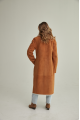 Long women's suede sheepskin coat of red color in VINTAGE style made of natural sheepskin