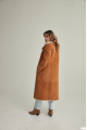 Long women's suede sheepskin coat of red color in VINTAGE style made of natural sheepskin