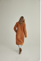 Long women's suede sheepskin coat of red color in VINTAGE style made of natural sheepskin