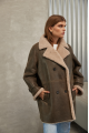 Women's sheepskin coat of gray color made of natural sheepskin in VINTAGE style