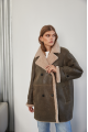 Women's sheepskin coat of gray color made of natural sheepskin in VINTAGE style