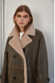 Women's sheepskin coat of gray color made of natural sheepskin in VINTAGE style