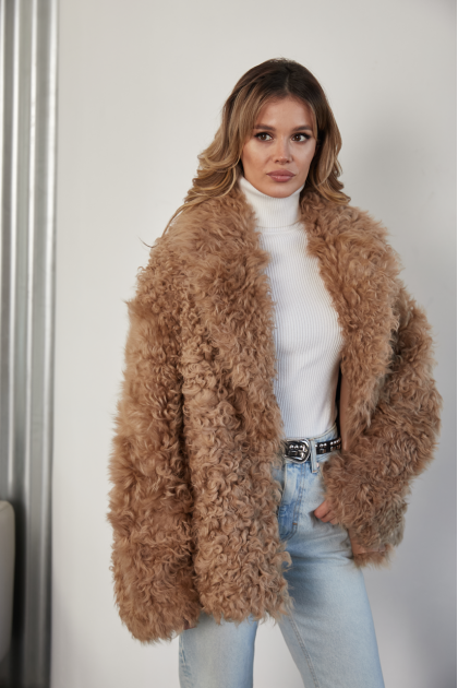 Camel-colored sheepskin jacket