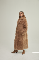 Long two-sided sheepskin coat made of natural sheepskin in camel color