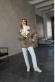 Women's sheepskin-jacket of brown color made of natural sheepskin in VINTAGE style