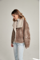 Women's short sheepskin-jacket of brown color made of natural sheepskin in VINTAGE style