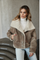 Women's short sheepskin-jacket of brown color made of natural sheepskin in VINTAGE style