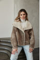 Women's short sheepskin-jacket of brown color made of natural sheepskin in VINTAGE style