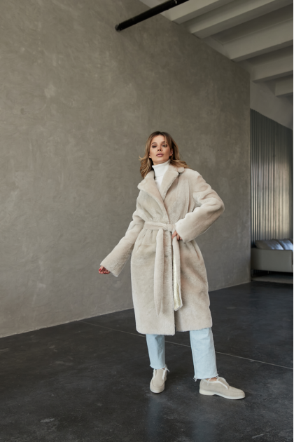 Beige two-sided sheepskin coat