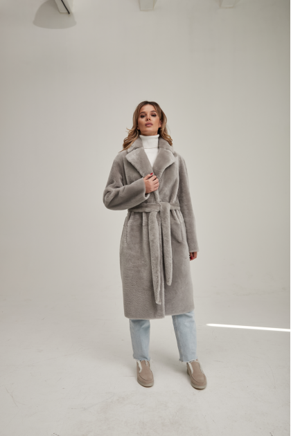 Gray two-sided sheepskin coat