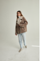 Women's sheepskin-jacket of brown color made of natural sheepskin in VINTAGE style