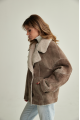 Women's sheepskin-jacket of brown color made of natural sheepskin in VINTAGE style