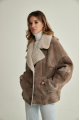 Women's sheepskin-jacket of brown color made of natural sheepskin in VINTAGE style