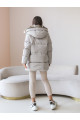 Women's light gray down jacket with hare fur trim