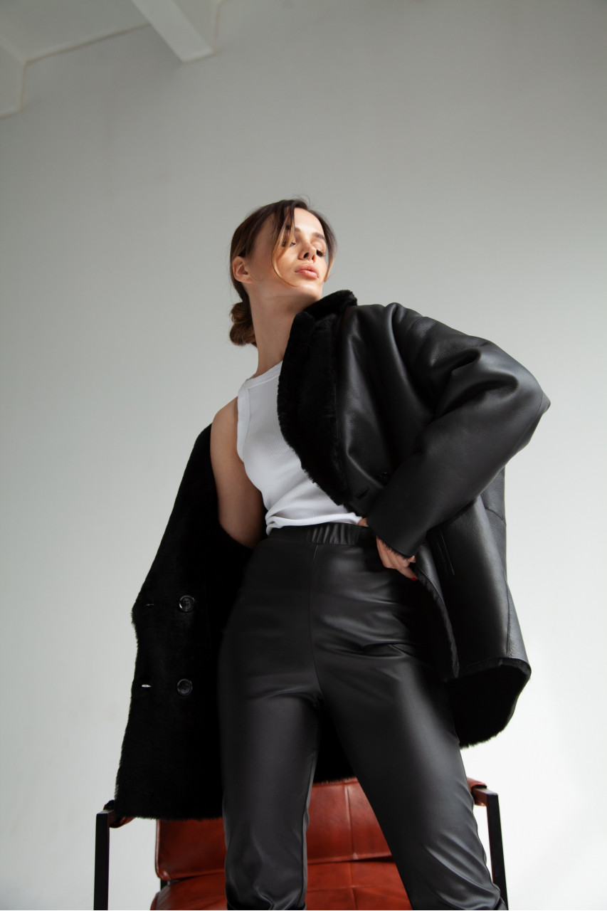 Women's double-sided sheepskin-jacket of black color