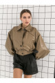 Women's beige bomber jacket made of genuine leather