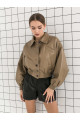 Women's beige bomber jacket made of genuine leather