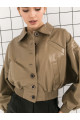 Women's beige bomber jacket made of genuine leather