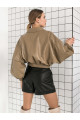 Women's beige bomber jacket made of genuine leather