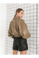 Women's beige bomber jacket made of genuine leather