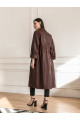 Пальто жіноче з натуральної шкіри шоколадного кольору в стилі OVERSIZE