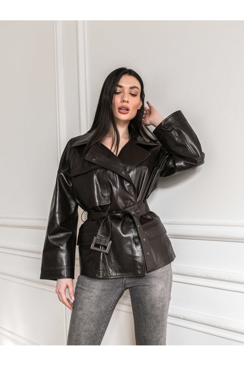 Жіноча куртка із натуральної шкіри чорного кольору в стилі OVERSIZE