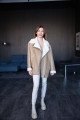 Women's beige sheepskin coat in VINTAGE style made of natural sheepskin