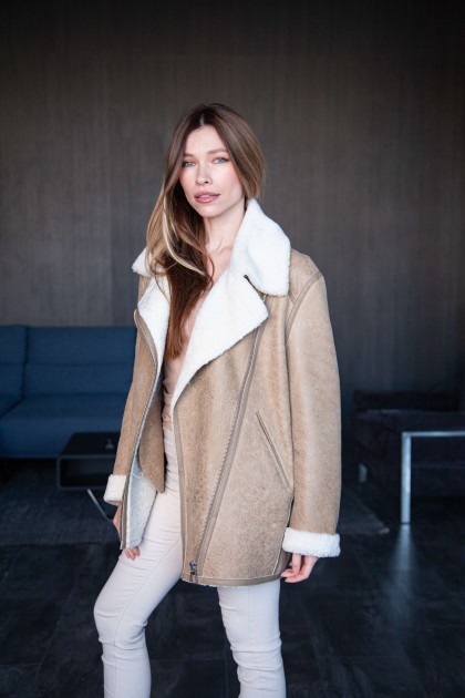 Women's beige sheepskin coat