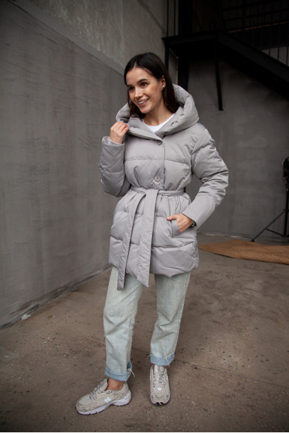 Gray down jacket with a hood