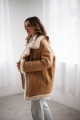 Women's sheepskin coat made of natural straw-colored sheepskin in VINTAGE style