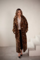 Long women's sheepskin coat made of natural sheepskin with a leopard print