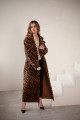 Long women's sheepskin coat made of natural sheepskin with a leopard print