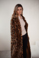 Long women's sheepskin coat made of natural sheepskin with a leopard print