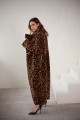 Long women's sheepskin coat made of natural sheepskin with a leopard print